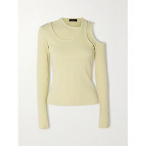A.W.A.K.E. Mode Layered Cream Cotton Cutout Ribbed Cotton-Blend Jersey Top Size